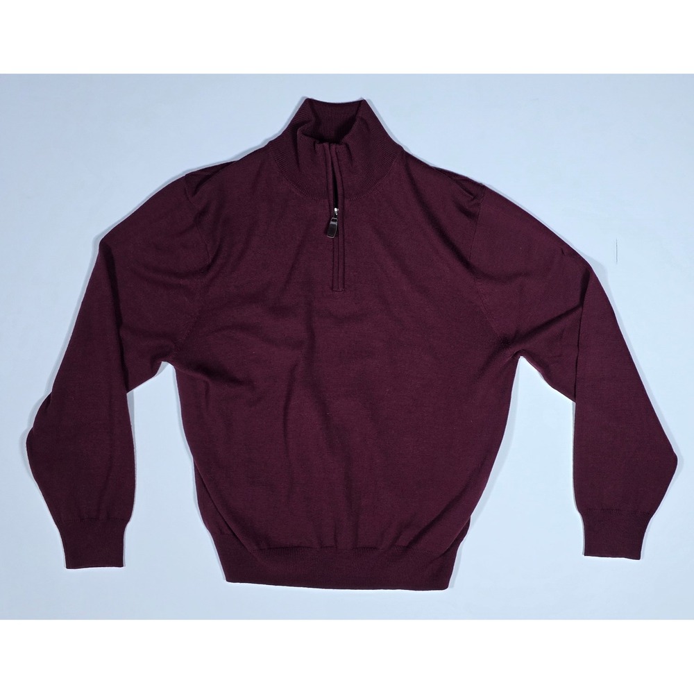 Jos. A. Bank Signature Collection Mens Medium Burgundy 100% Merino Wool 1/4 Zip